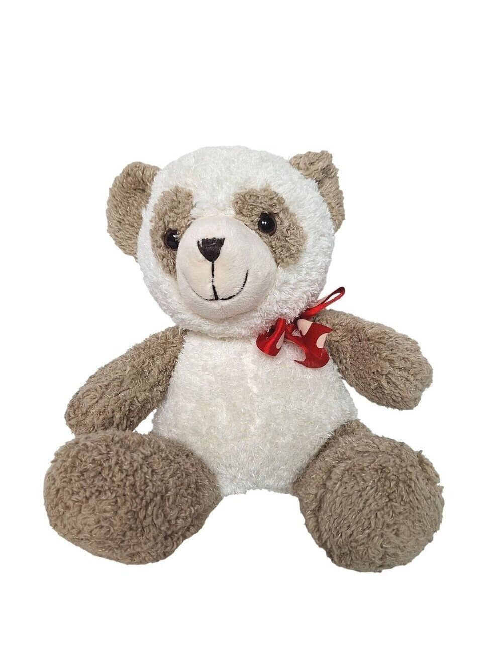 Dan Dee Panda Bear Plush Brown White Red Bow 10 Inch